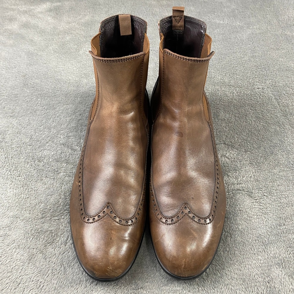 Hogan Men's Brown Leather Wingtip Chelsea Boots Size 10.5 Made in Italy
